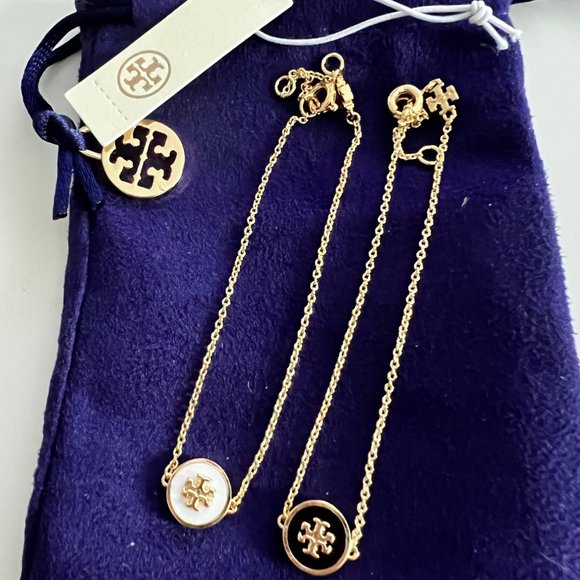 Tory Burch Kira Enamel Chain Bracelet BLACK or IVORY - Picture 1 of 16